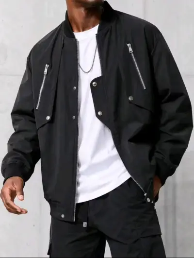 Chaqueta negra estilo bomber para hombre Shein - miniatura 6