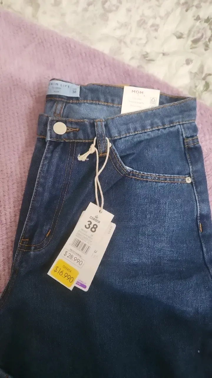 Jeans Mom Fit Tiro Alto Azul Talla 38 - 3
