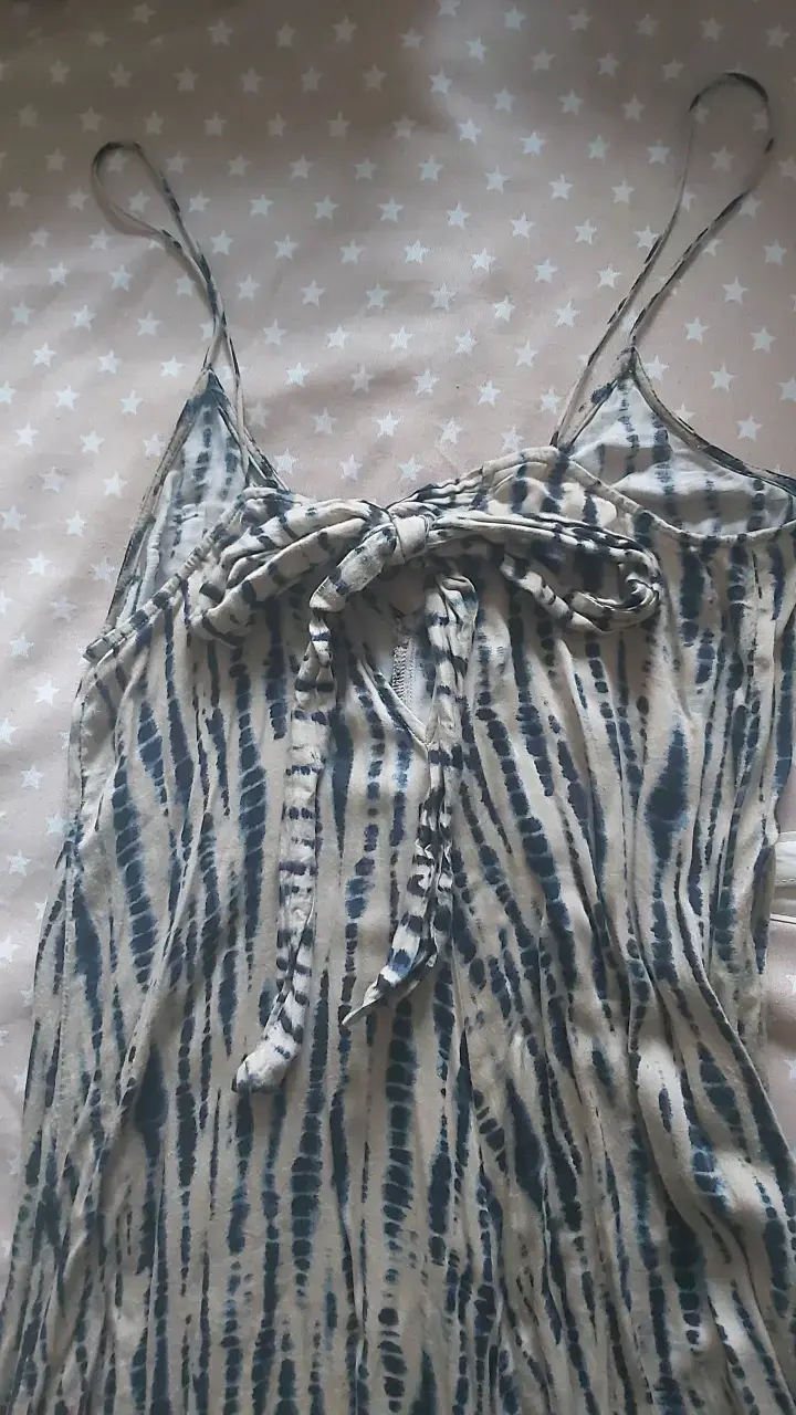 Vestido largo estampado azul y blanco - 3