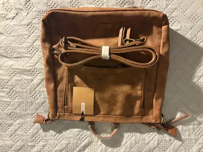 Mochila de cuero  marrón con correas ajust - miniatura 1