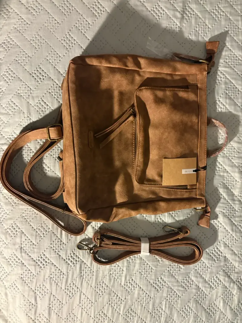 Mochila de cuero marrón con correas ajust - 2