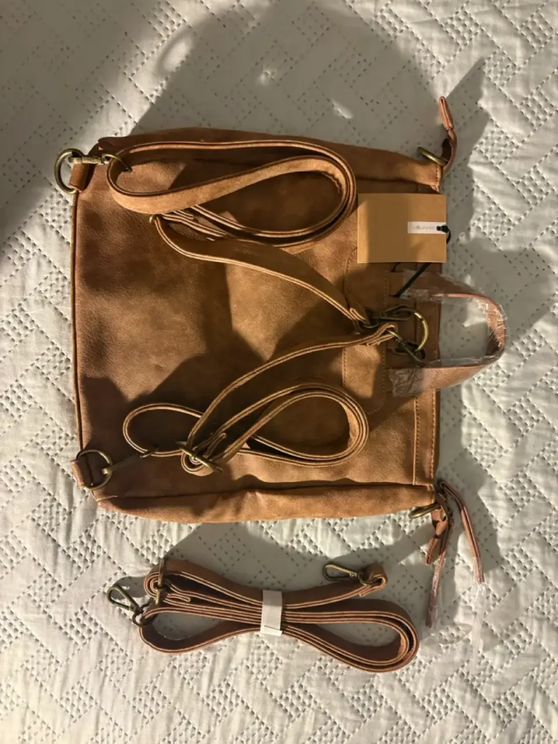 Mochila de cuero marrón con correas ajust - 3