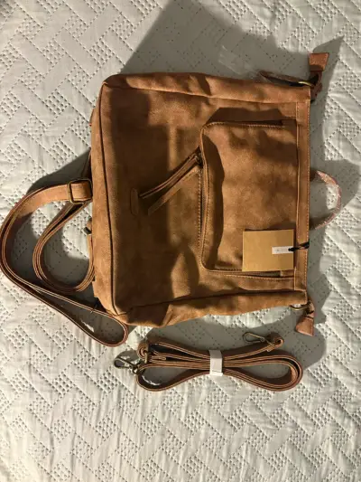 Mochila de cuero  marrón con correas ajust - miniatura 4
