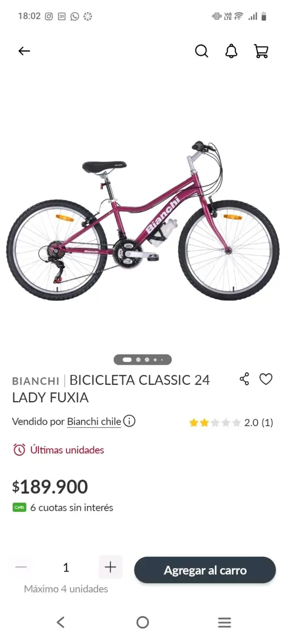 Bicicleta Bianchi fucsia de montaña aro 24 - 5