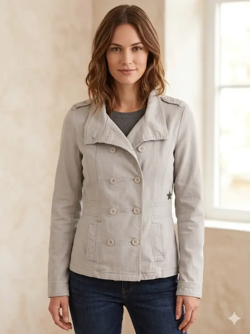 Chaqueta gris estilo militar para mujer - 2