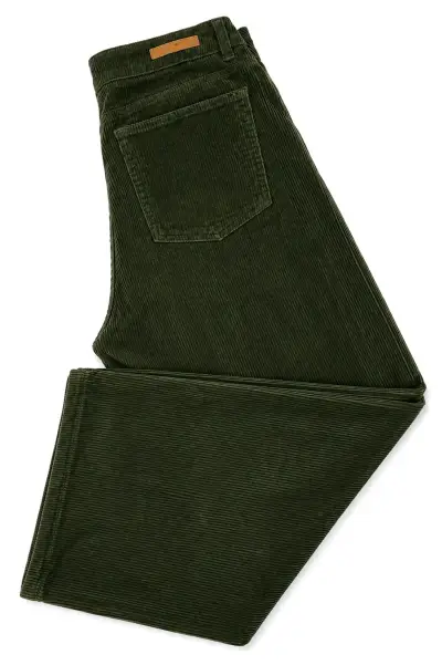 Pantalones de cotelé verde para mujer - miniatura 1