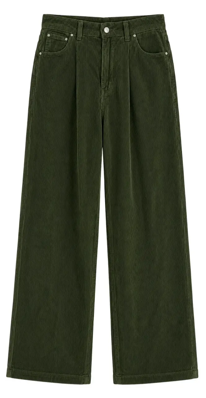 Pantalones de cotelé verde para mujer - 2