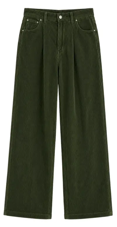 Pantalones de cotelé verde para mujer - miniatura 2