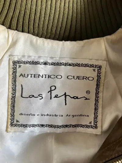 Chaqueta de cuero marrón con detalles en lana - miniatura 3