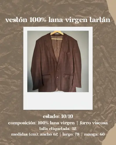 Vestón de lana virgen tartán marrón - miniatura 1