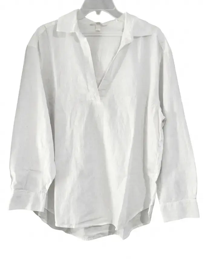 Blusa blanca de algodón y lino