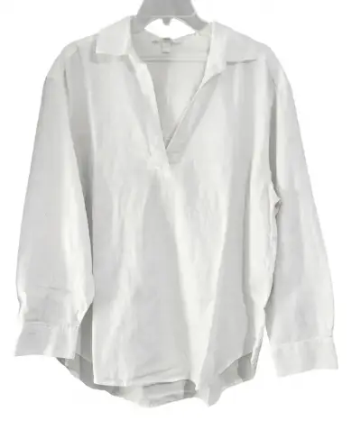 Blusa blanca de algodón y lino - miniatura 1