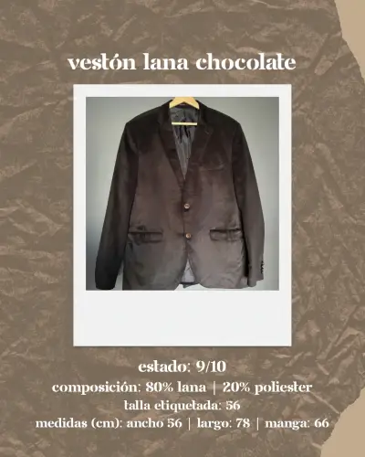 Vestón de lana suave chocolate talla 56 - miniatura 1