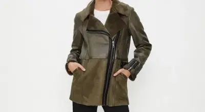 Chaqueta cuero verde oliva con forro de piel ASH - miniatura 1