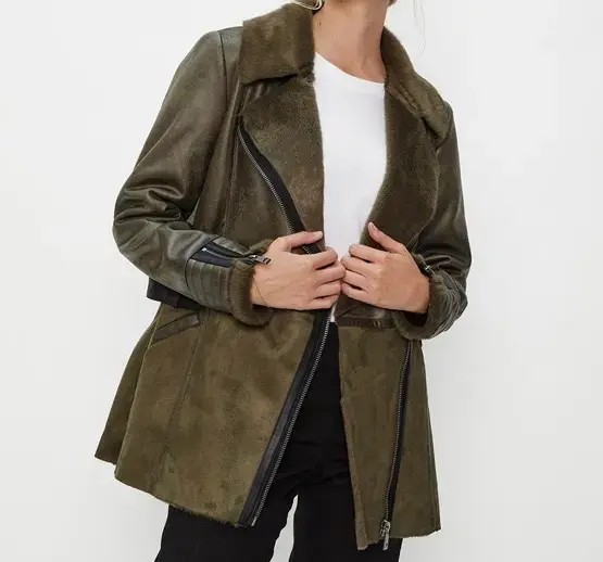 Chaqueta cuero verde oliva con forro de piel ASH - 2