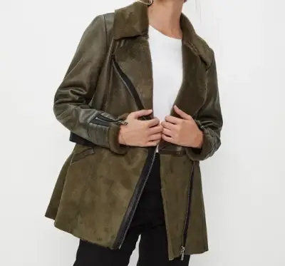 Chaqueta cuero verde oliva con forro de piel ASH - miniatura 2