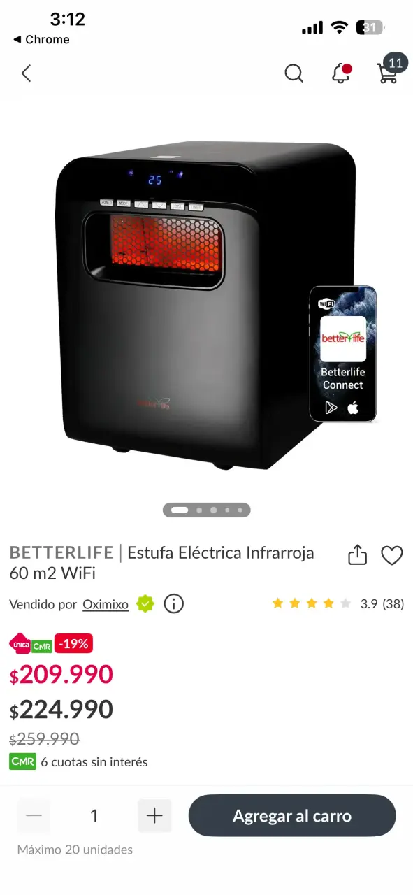 Estufa Eléctrica Infrarroja Betterlife 60 m2 WiFi - 4