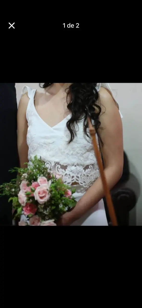 Vestido de Novia Blanco con Encaje dos piezas - 2