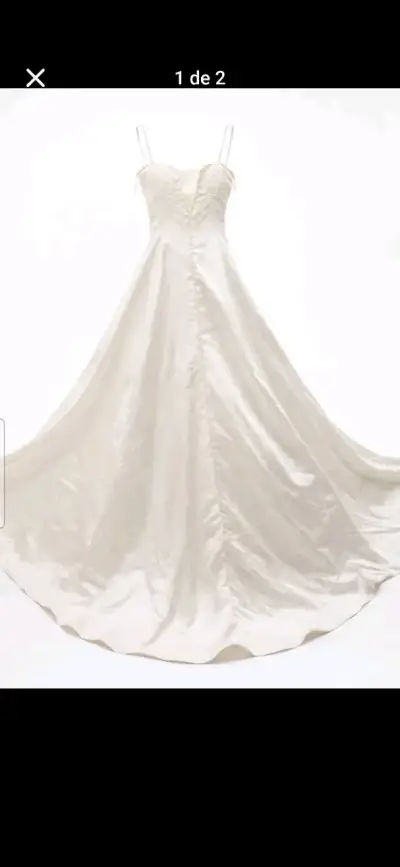 Vestido de novia blanco de satín y encaje - miniatura 1