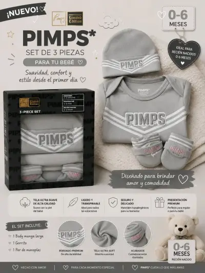 Set de Ropa para Bebé Pimps 3 Piezas Gris - miniatura 1