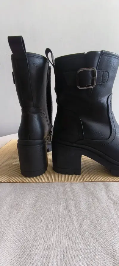 Botines de cuero negro con tacón grueso - miniatura 6
