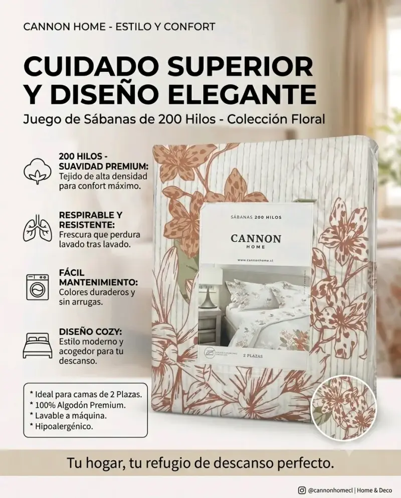 Juego de Sábanas Cannon Home 200 Hilos Floral
