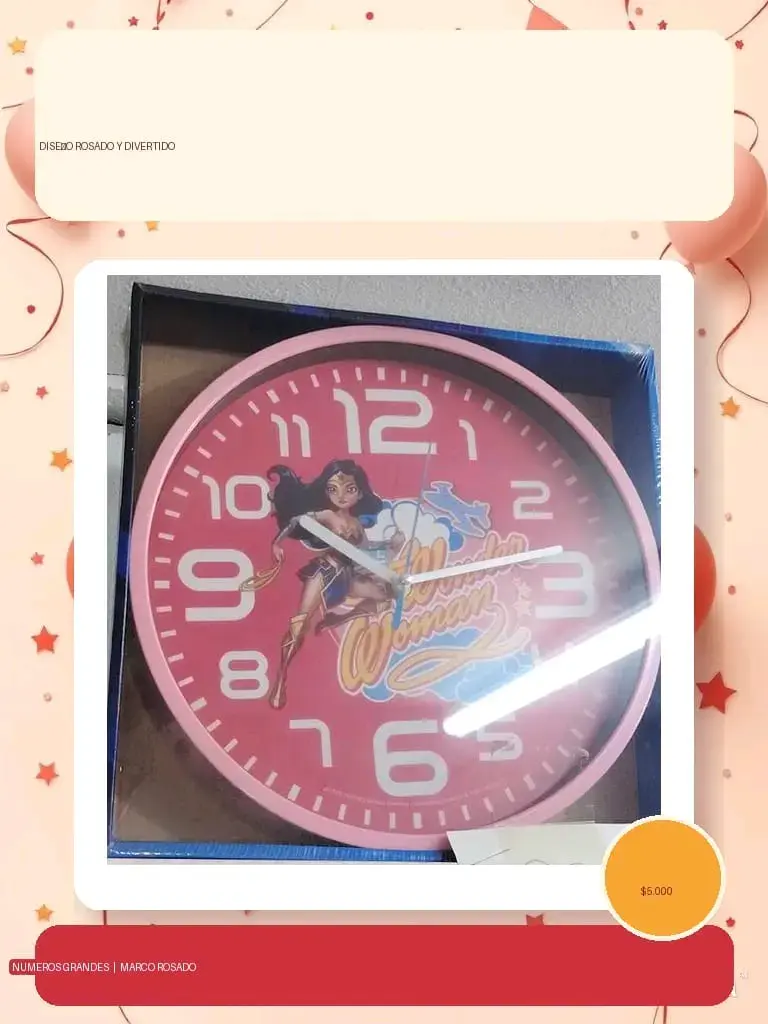 Reloj de pared Wonder Woman rosado - 1