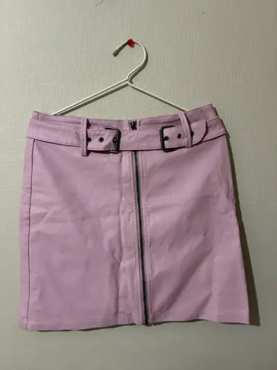 Falda de cuero sintético rosa con cierre - miniatura 1