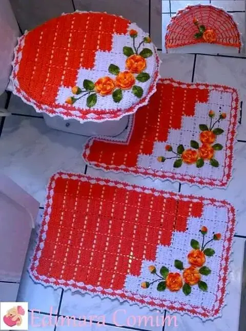Juego de alfombras de baño tejido a crochet