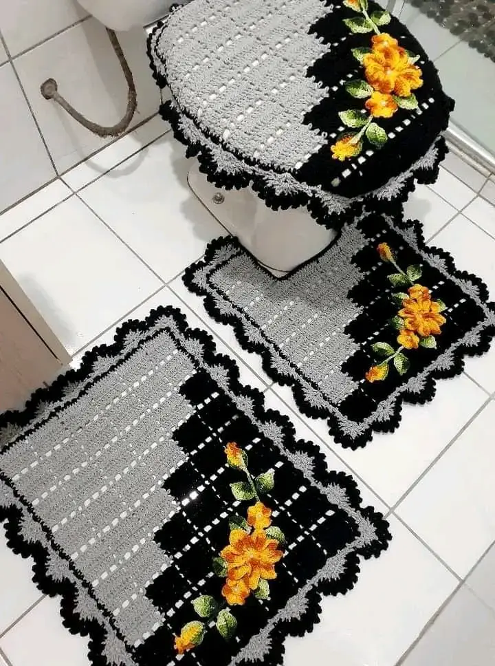 Juego de alfombras de baño tejido a crochet