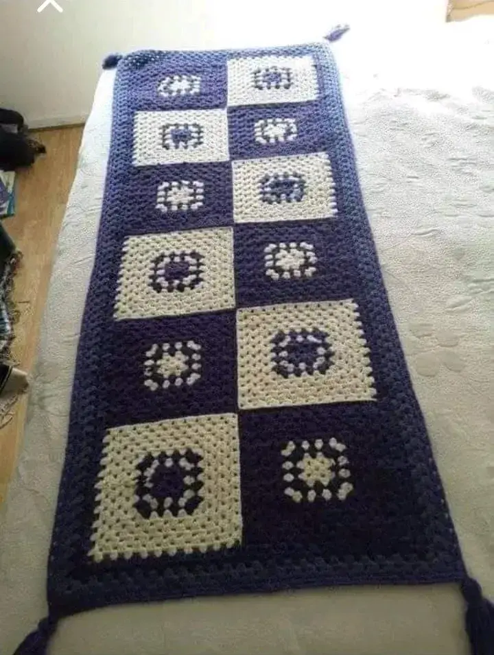 Pecera de 2 plazas tejido a crochet azul y blanco - 1