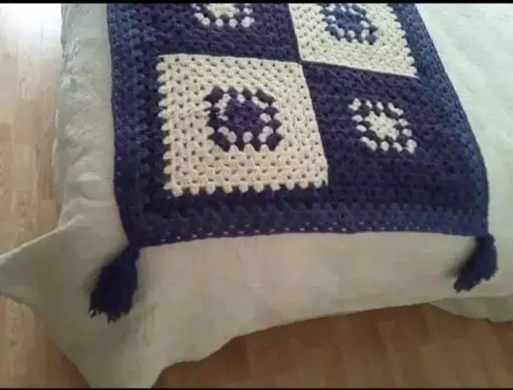 Pecera de 2 plazas tejido a crochet azul y blanco - 2
