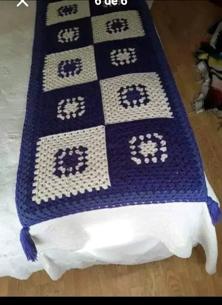 Pecera de 2 plazas tejido a crochet azul y blanco - 3