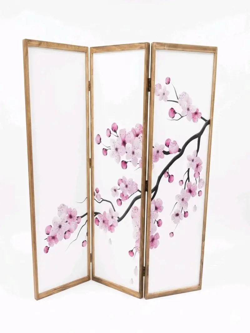 Biombo decorativo con diseño de flores de cerezo - 1