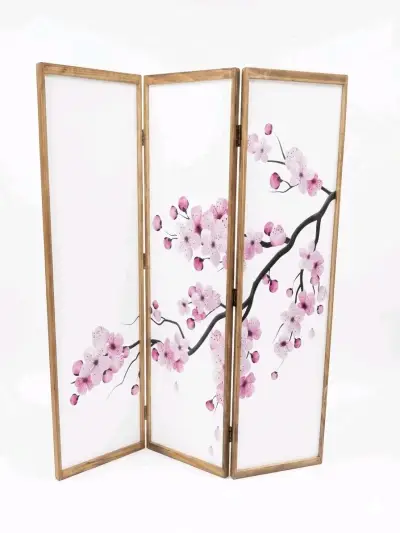 Biombo decorativo con diseño de flores de cerezo - miniatura 1