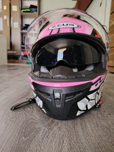 Casco de moto Zeus rosa con diseño gráfico - miniatura 1