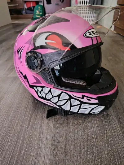 Casco de moto Zeus rosa con diseño gráfico - miniatura 3