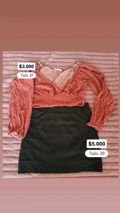 Conjunto blusa roja y falda negra talla M - miniatura 2