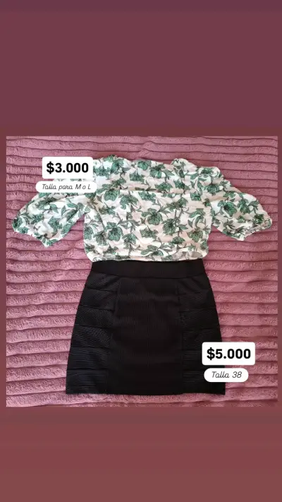 Blusa estampada floral verde y falda negra - miniatura 2