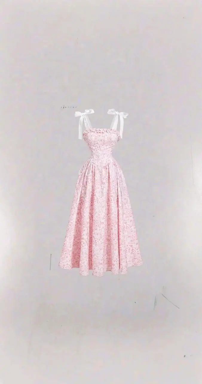 Vestido largo floral rosa con lazos - 1