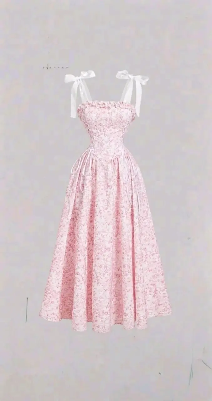 Vestido largo floral rosa con lazos - 2