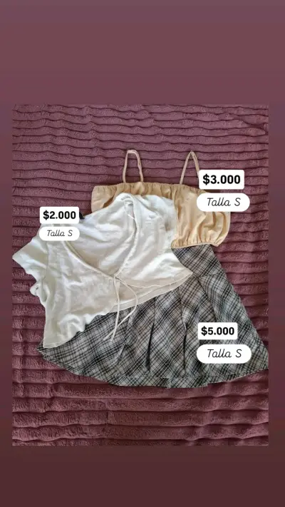 Conjunto de top beige y falda a cuadros - miniatura 3