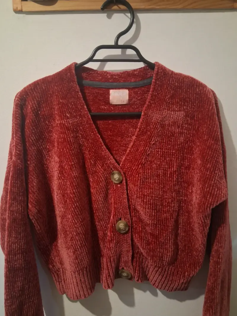 Cárdigan de chenille rojo con botones - 3