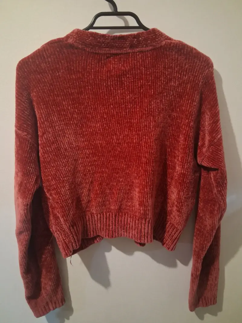 Cárdigan de chenille rojo con botones - 4