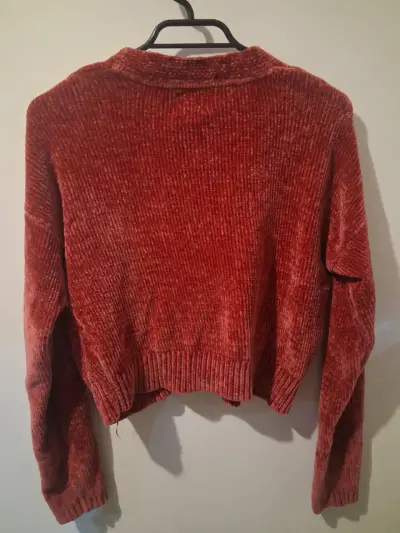 Cárdigan de chenille rojo con botones - miniatura 4