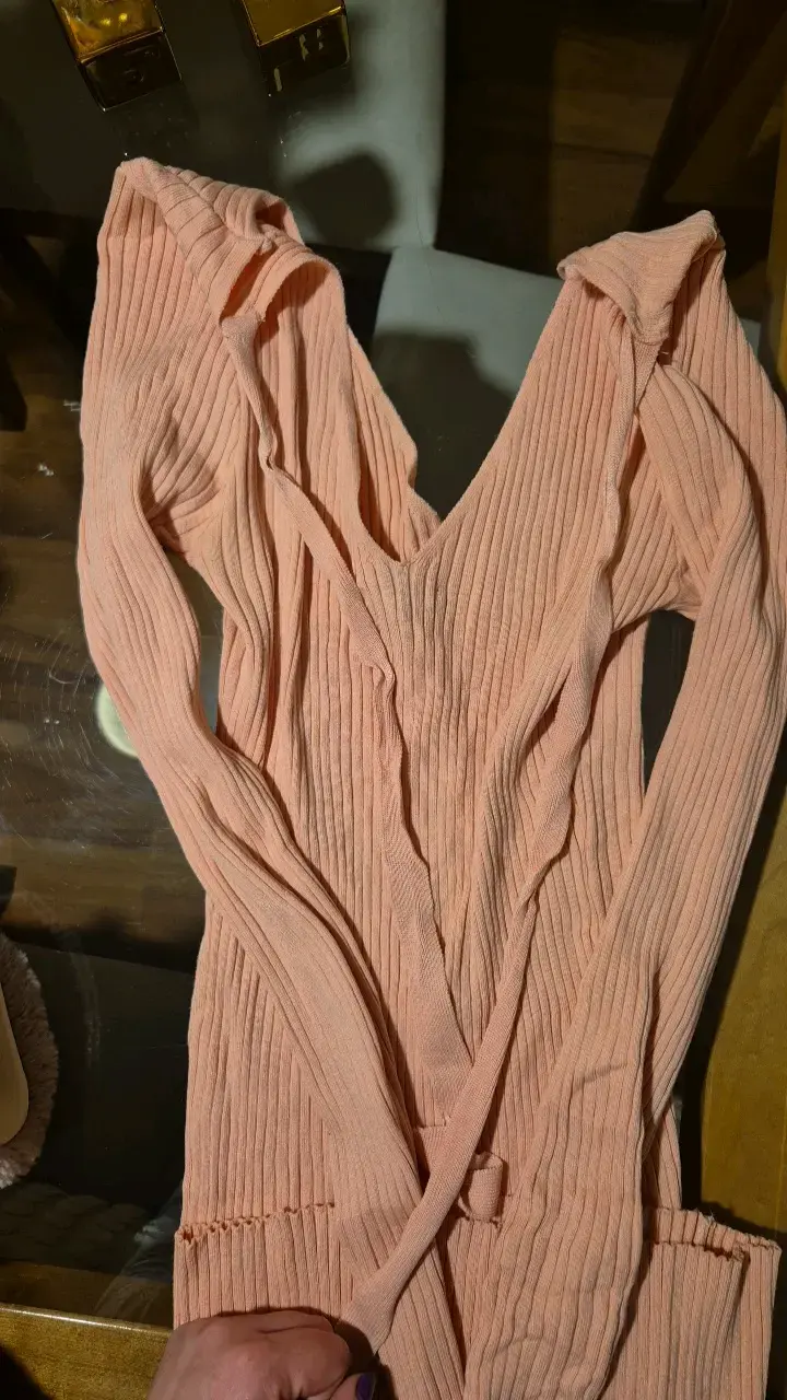 Vestido largo de punto rosa claro - 3