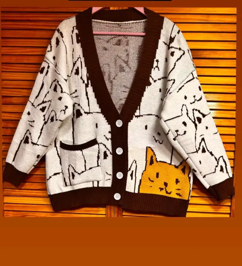 Cárdigan de punto con diseño de gatos