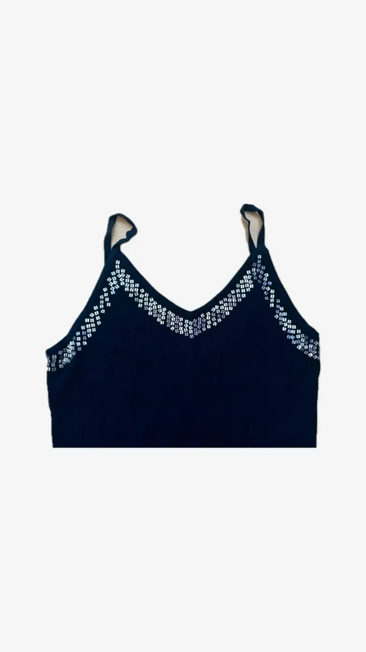 Polera sin mangas azul con detalles brillantes - 3