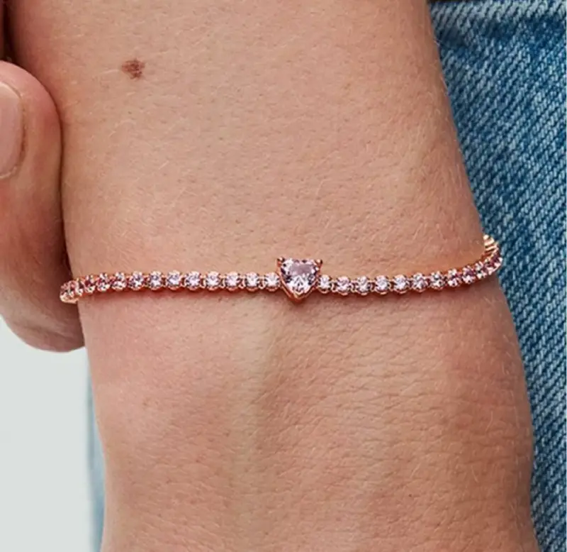 Pulsera Pandora tono oro rosa cristales corazón - 2