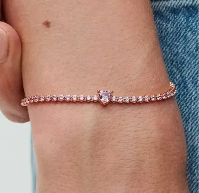 Pulsera Pandora tono oro rosa cristales corazón - miniatura 2